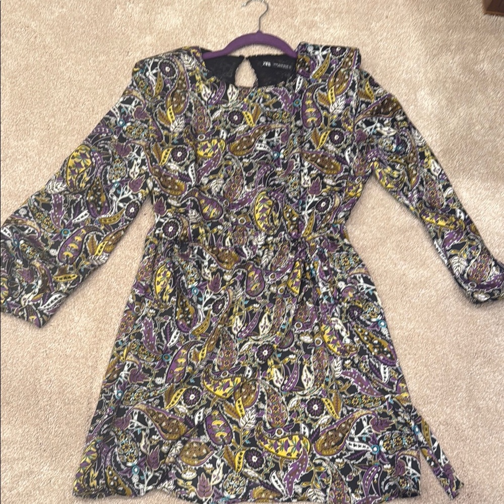 Used once - Zara Woman Paisley Dress in Purple and Yellow